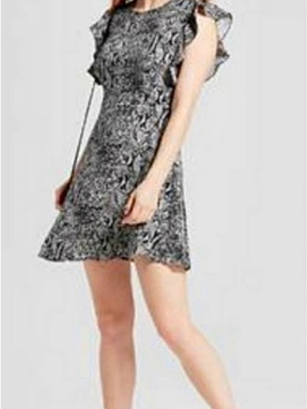 NWT Black and White Snakeskin Print Ruffle Sleeve Dress, XXL - Picture 7 of 8